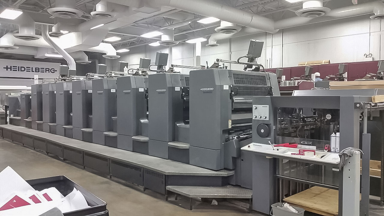 Used Heidelberg SM102-8P+LX eight color perfector with tower coater and CP2000 console